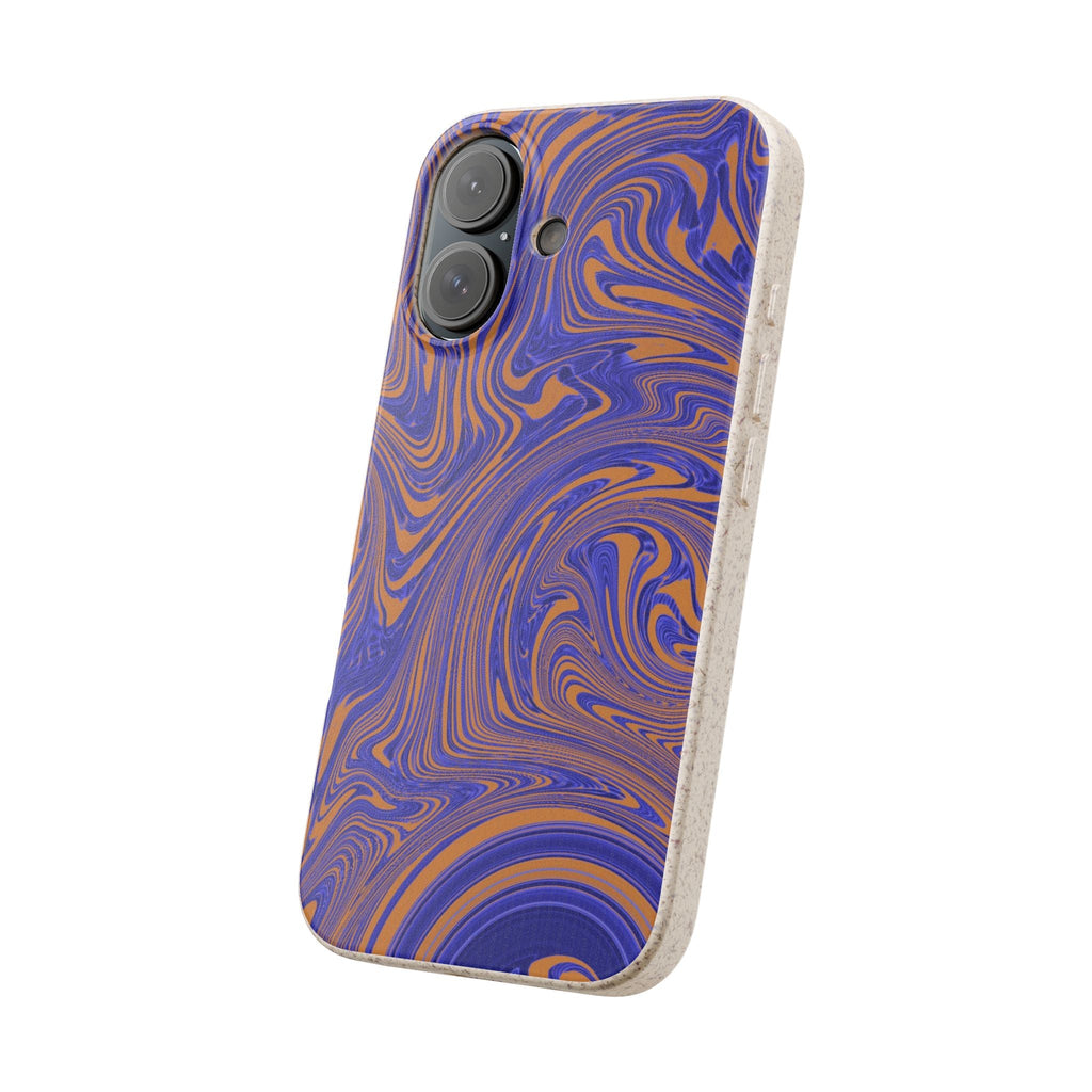 Biodegradable Marble Swirl Phone Case — Purple & Orange Eco-Friendly Protective Cover, front and side angle; protective biodegradable case _CASETiFY5 alternative.