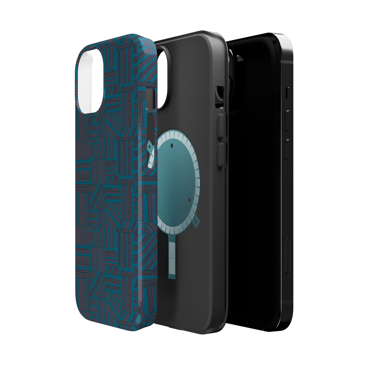 Impact Resistant Phone Case-20% OFF Entire Order, And Free Shipping, Teal Geometric MagSafe protective phone cover back view; impact resistant iphone 17 case-20% OFF Entire Order, and Free Shipping.
