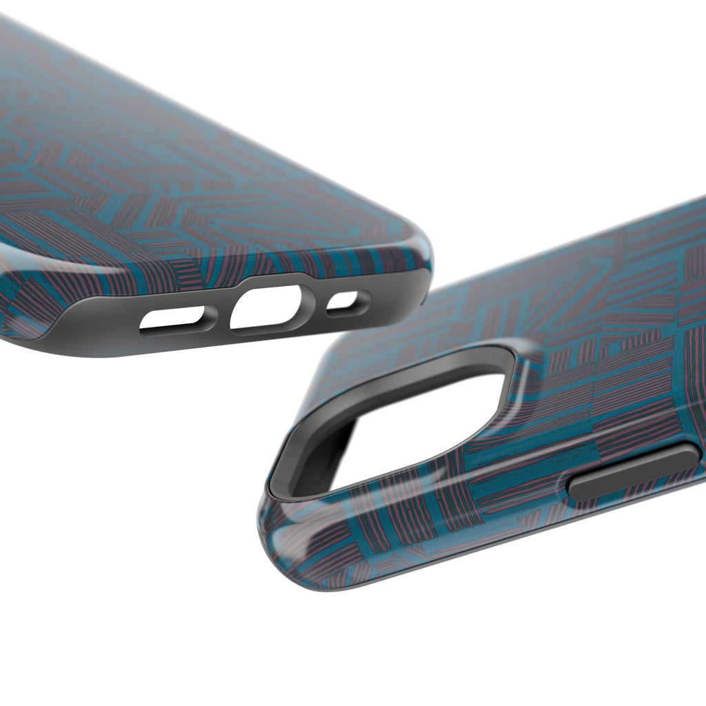 Impact Resistant Phone Case-20% OFF Entire Order, And Free Shipping, Teal Geometric MagSafe case close-up highlighting teal and navy geometric artwork; impact resistant iphone 17 case-20% OFF Entire Order, and Free Shipping.