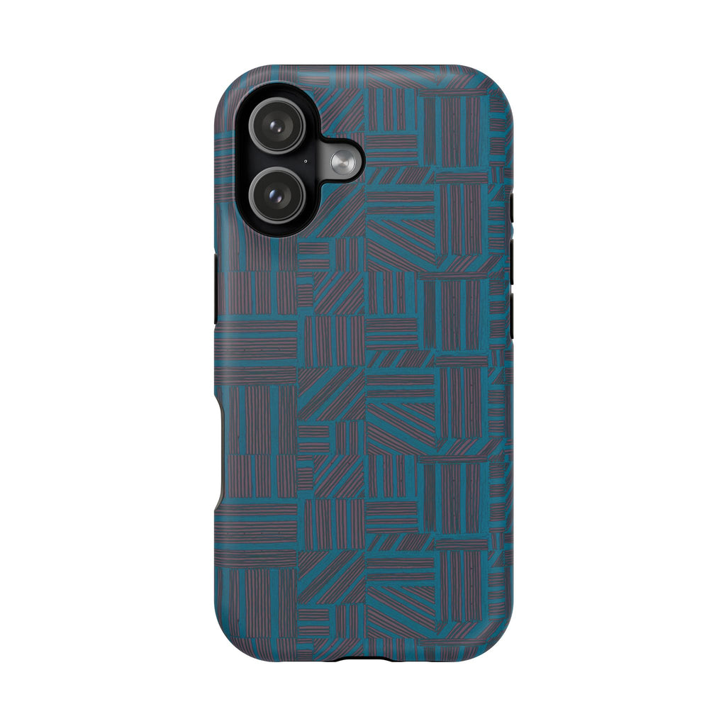 Impact Resistant Phone Case-20% OFF Entire Order, And Free Shipping, Teal Geometric MagSafe case with triple-camera cutout and raised rim; impact resistant iphone 17 case-20% OFF Entire Order, and Free Shipping.