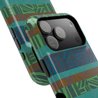 Geometric Green Wireless Charging iPhone 16 Pro Max Case - Impact-Resistant Dual-Layer