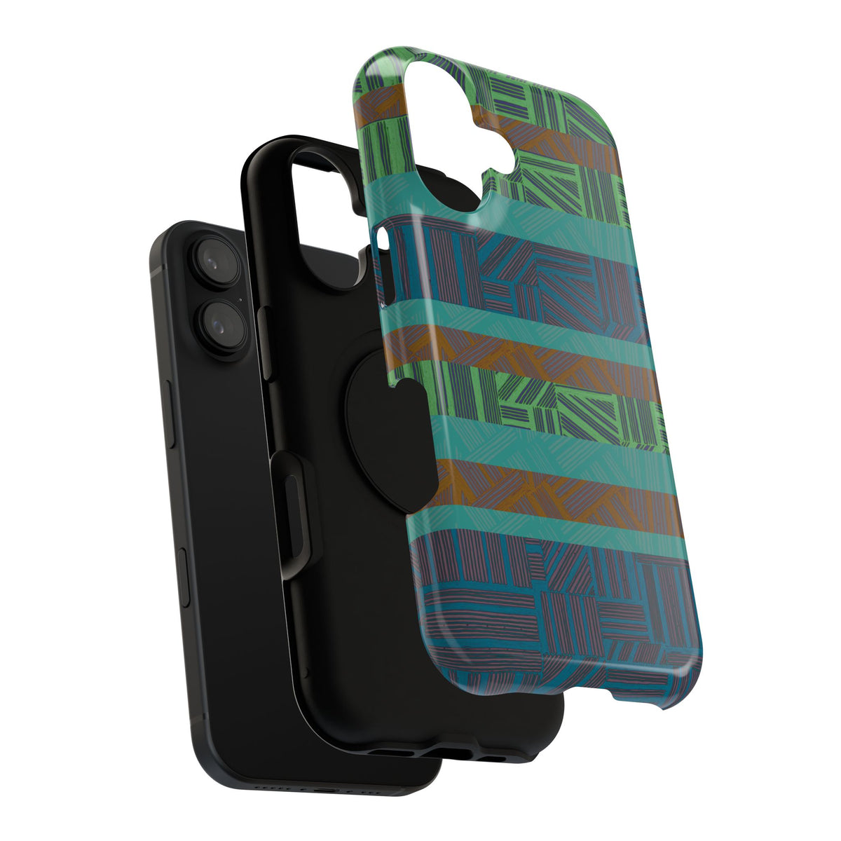 Geometric Green Wireless Charging iPhone 16 Pro Max Case - Impact-Resistant Dual-Layer
