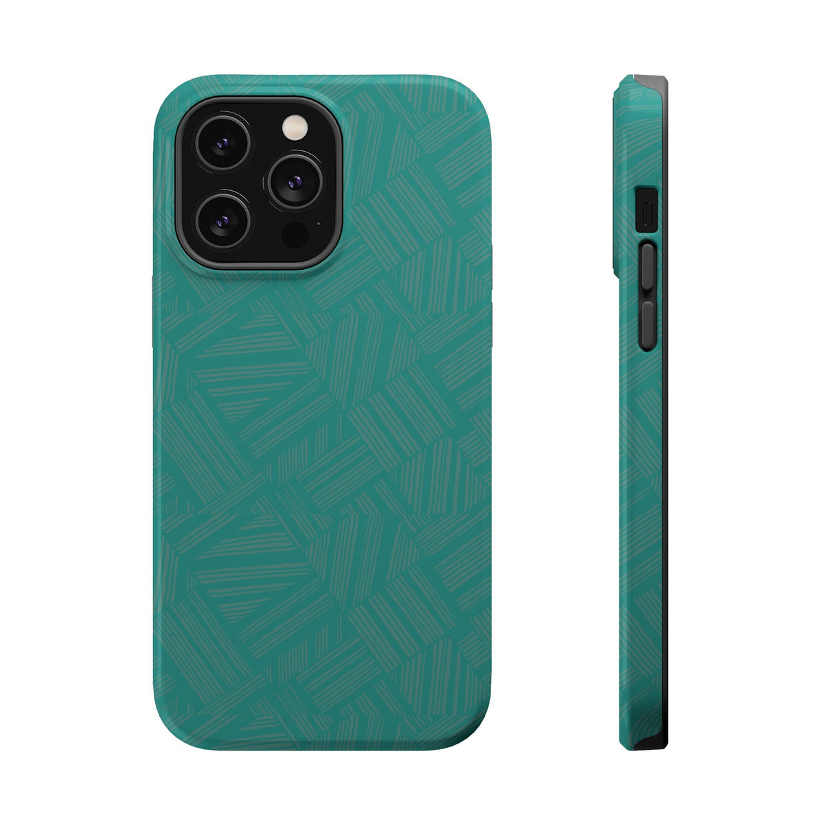 Magnetic Impact-Resistant Phone Case — Teal Geometric Protective Cover, magnetic iphone 18 pro case slim side view