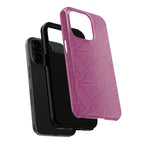 Magenta Geo Pattern Tough Phone Case — Protective Floral-Style Abstract Design, wireless charging iphone 18 pro case outer shell separated from the phone.