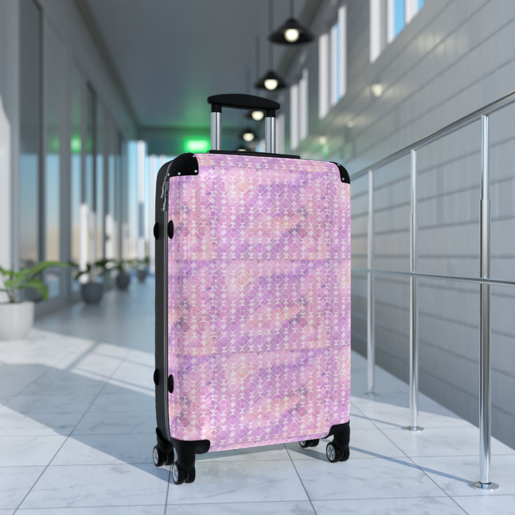 Pink Pastel Pattern Suitcase — Floral Grid Carry-On Luggage