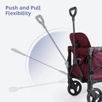 Momfann 2-Seater All-Terrain Stroller Wagon for Kids showing adjustable red pull handle and maneuverability, momfann 2 seater folding stroller wagon, Momfann, Shopify Collective.