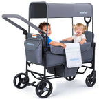 Momfann 2-Seater All-Terrain Stroller Wagon for Kids in gray carrying two children with safety harnesses, momfann 2 seater folding stroller wagon, Momfann, Shopify Collective.