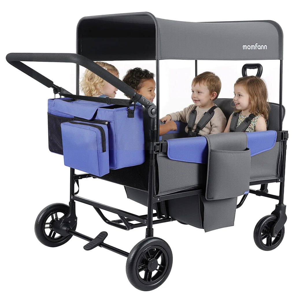 Momfann 2-Seater All-Terrain Stroller Wagon for Kids four-seat configuration viewed from the front, momfann 2 seater folding stroller wagon, Momfann, Shopify Collective.