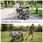 Momfann 2-Seater All-Terrain Stroller Wagon for Kids demonstrating push and pull use across outdoor terrain, momfann 2 seater folding stroller wagon, Momfann, Shopify Collective.