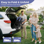 Momfann 2-Seater All-Terrain Stroller Wagon for Kids folded into an SUV for family travel, momfann 2 seater folding stroller wagon, Momfann, Shopify Collective.
