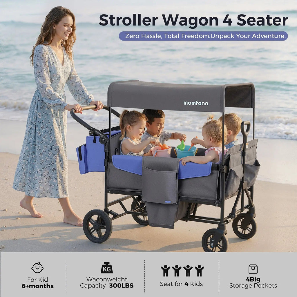 Momfann 2-Seater All-Terrain Stroller Wagon for Kids four-seat beach stroller wagon with canopy, momfann 2 seater folding stroller wagon, Momfann, Shopify Collective.