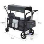 Momfann 2-Seater All-Terrain Stroller Wagon for Kids with dimensions displayed, compact momfann 2 seater folding stroller wagon in black, Momfann, Shopify Collective.