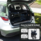 Momfann 2-Seater All-Terrain Stroller Wagon for Kids folded inside an SUV, showing compact momfann 2 seater folding stroller wagon storage, Momfann, Shopify Collective.