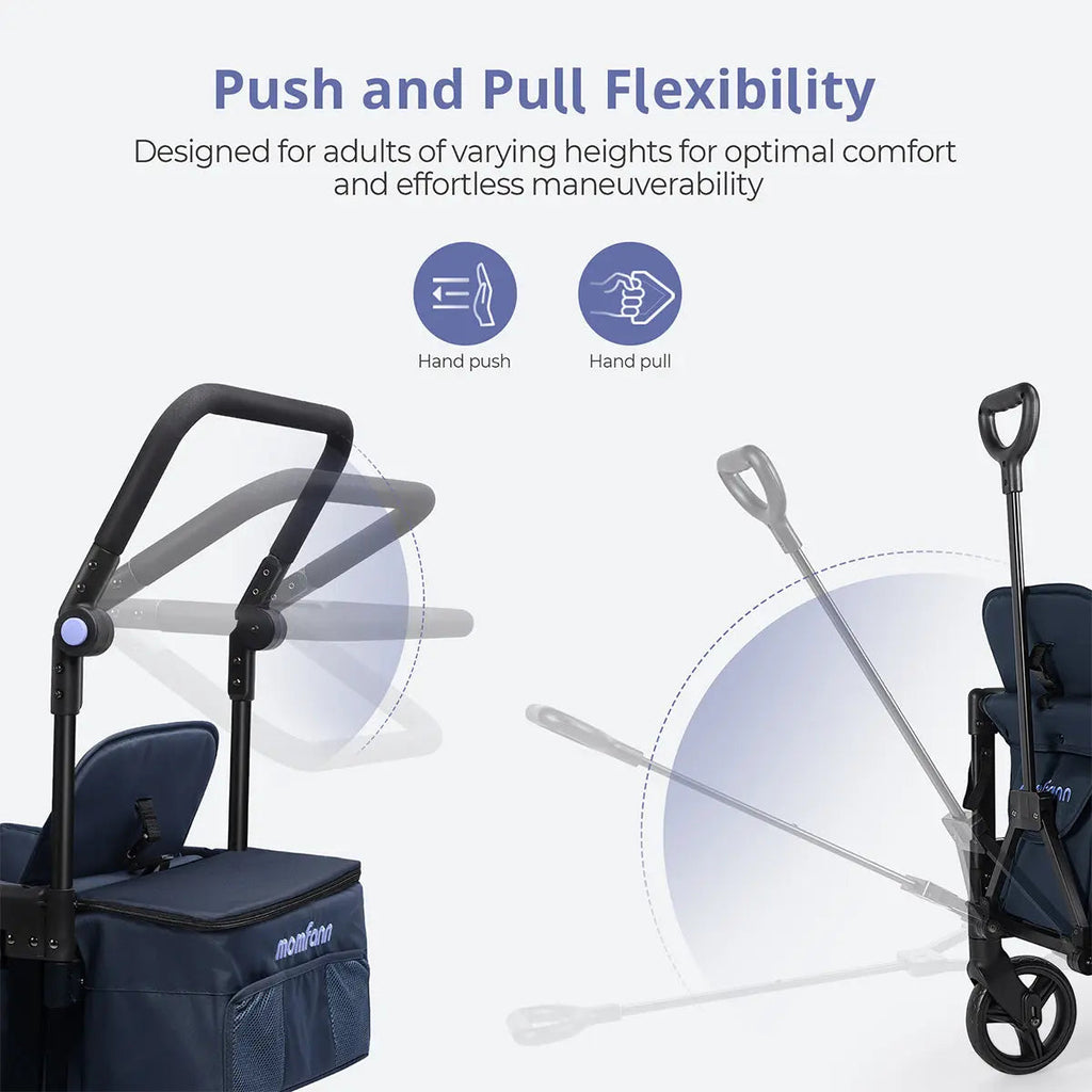 Momfann 2-Seater All-Terrain Stroller Wagon for Kids with adjustable push and pull handles, momfann 2 seater folding stroller wagon maneuverability, Momfann, Shopify Collective.