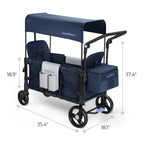 Momfann 2-Seater All-Terrain Stroller Wagon for Kids with labeled dimensions, showing momfann 2 seater folding stroller wagon size, Momfann, Shopify Collective.