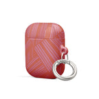 Three-quarter view of the Case for AirPods® in a coral geometric design with a sturdy metal carabiner; fashionable airpods gen 2 case with carabiner.