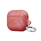 Side view of the closed coral geometric Case for AirPods® with metal carabiner resting beside it; compact airpods gen 2 case with carabiner.