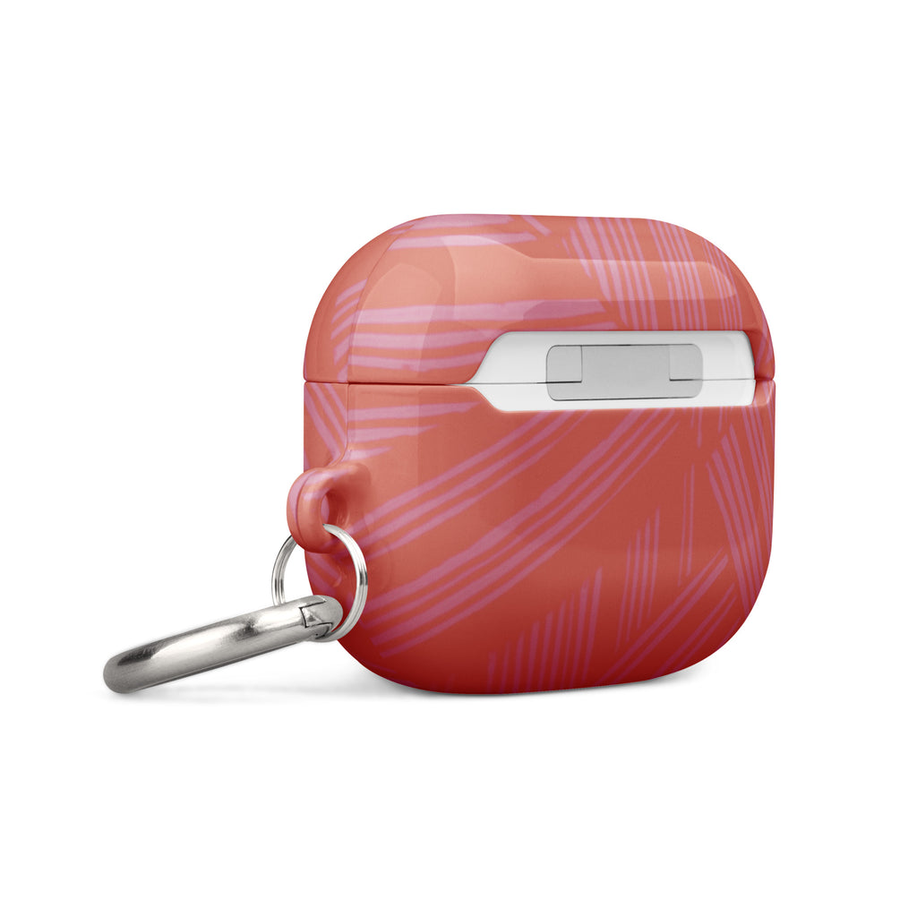 Angled rear view of the coral Case for AirPods® with charging access and metal carabiner; durable airpods gen 2 case with carabiner for daily carry.