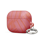 Angled front view of the coral geometric Case for AirPods® with a durable metal carabiner; eye-catching airpods gen 2 case with carabiner.