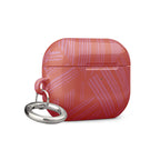Angled rear view of the coral Case for AirPods® with a polished silver metal carabiner; fashionable airpods gen 2 case with carabiner for secure carrying.