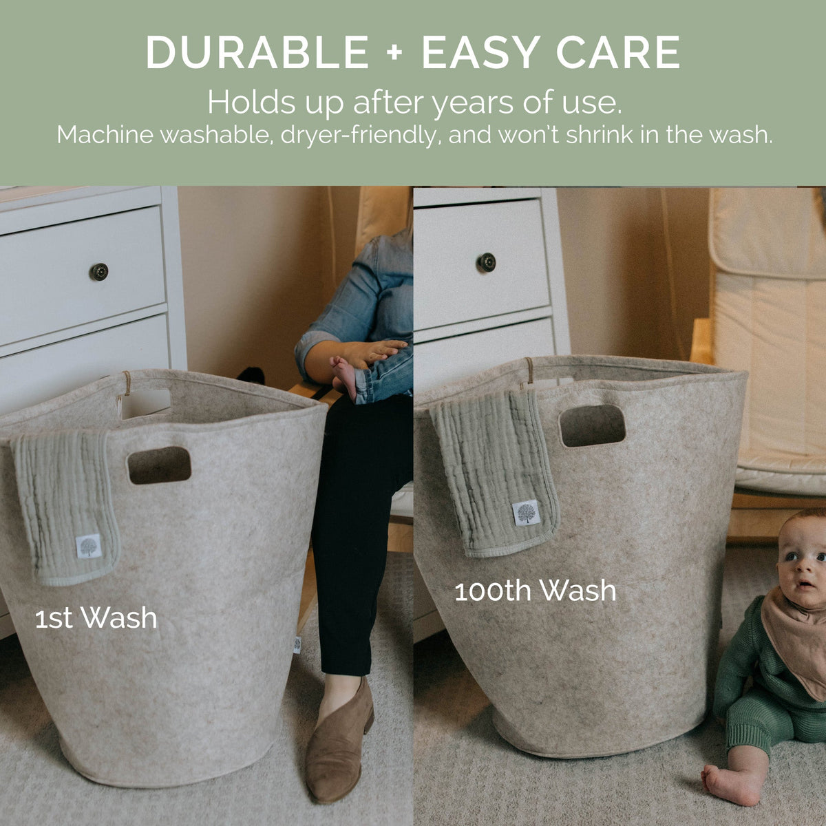 Butterfly Set - Muslin Burp Cloths (4 Pack) absorbent burp cloths for under 2, shown in a laundry basket to illustrate durable machine-washable care.