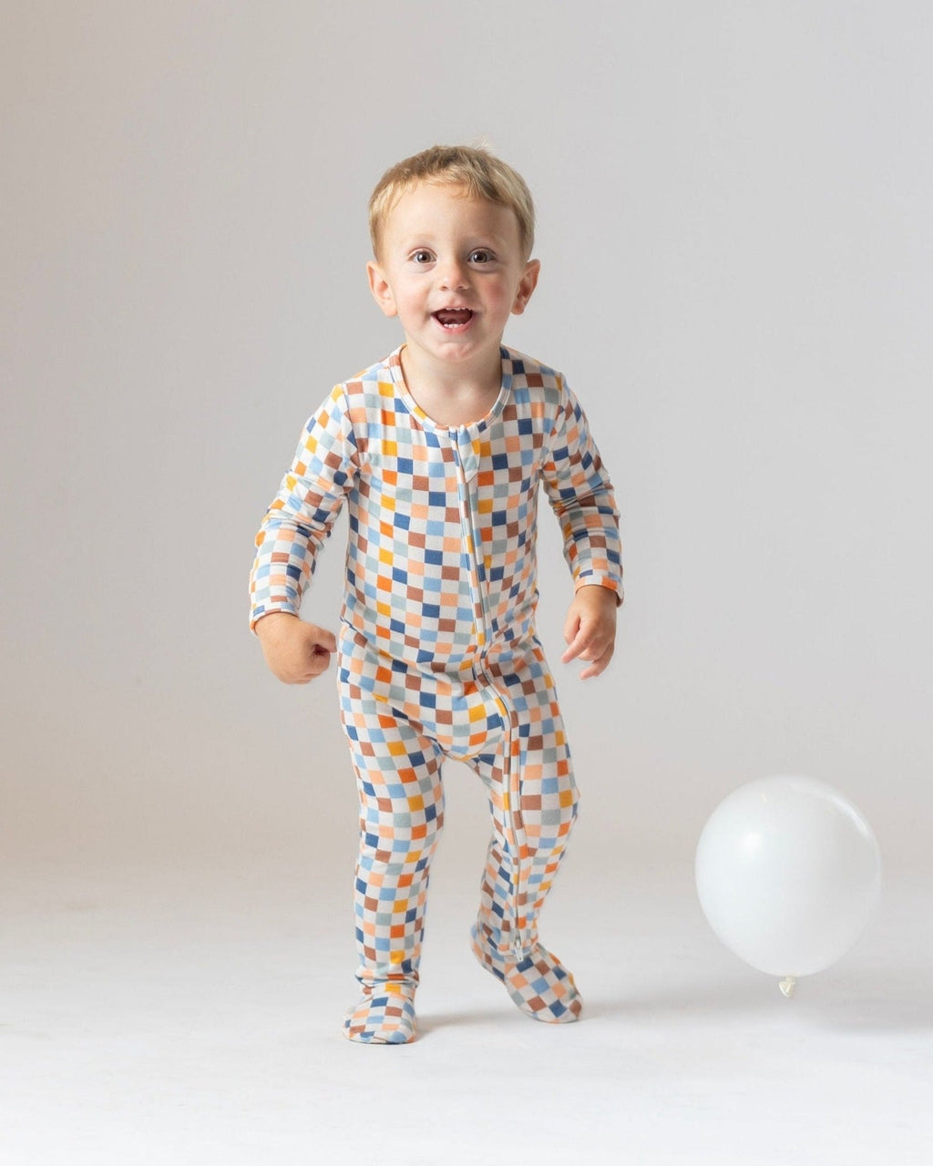 Multi Checkered Bamboo Baby Pajamas – Zipper Footie