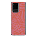 Clear Case for Samsung® fitted on a Samsung Galaxy phone with a large camera opening and colorful geometric design; wireless charging Samsung Galaxy S23 case.