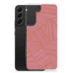 Clear Case for Samsung® shown beside a black Samsung Galaxy phone with a large camera cutout and stylish coral pattern; wireless charging Samsung Galaxy S23 case.