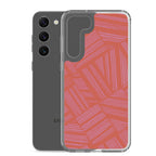 Clear Case for Samsung® shown beside a black Samsung Galaxy phone, highlighting the clear case body and precise camera cutout; wireless charging Samsung Galaxy S23 case.