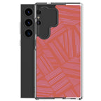 Clear Case for Samsung® shown beside a Samsung Galaxy smartphone with transparent bumper, raised camera area, and coral line artwork; wireless charging Samsung Galaxy S23 case.