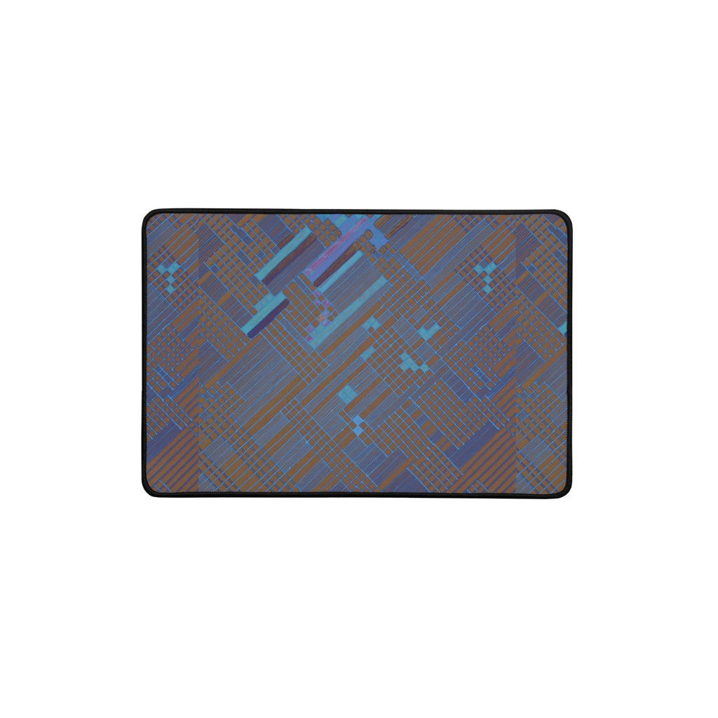 Elegant desk mat for work showcasing a modern geometric design in blue and brown, perfect for gaming setups, with a durable anti-slip base.