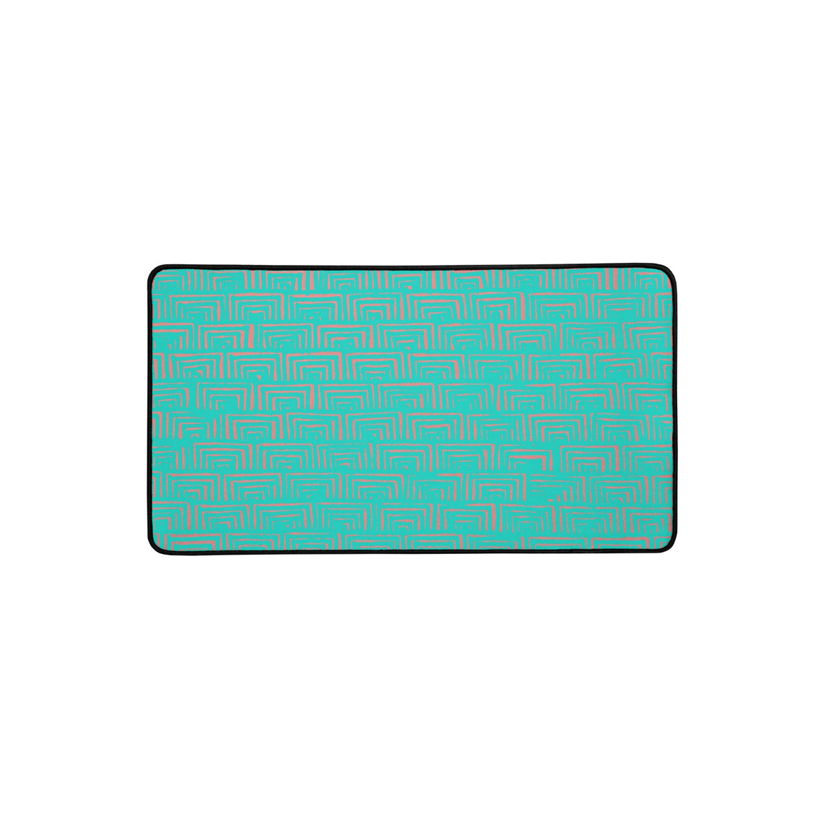 Durable desk mat for gaming showcasing a turquoise geometric pattern, equipped with anti-slip backing to keep your desk organized and clutter-free.