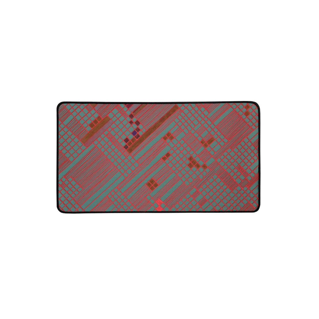 Anti-Slip Desk Mat - Smooth 100% Polyester with Durable Hemmed Edges and Natural Rubber Base, compact red and gray geometric gaming desk mat