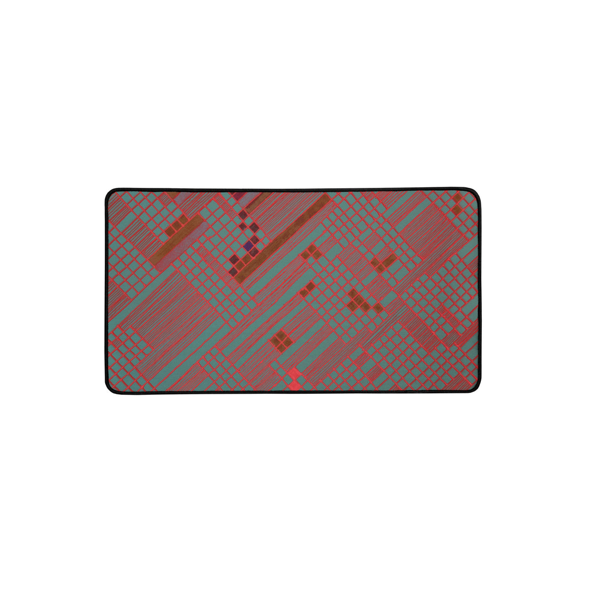 Anti-Slip Desk Mat - Smooth 100% Polyester with Durable Hemmed Edges and Natural Rubber Base, compact red and gray geometric gaming desk mat