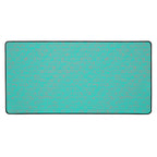 Vibrant desk mat for gaming featuring a unique turquoise geometric pattern with hemmed edges, designed for smooth and steady use.