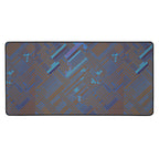 Stylish desk mat for work featuring a geometric blue and brown pattern, designed for gaming and office use with an anti-slip backing.