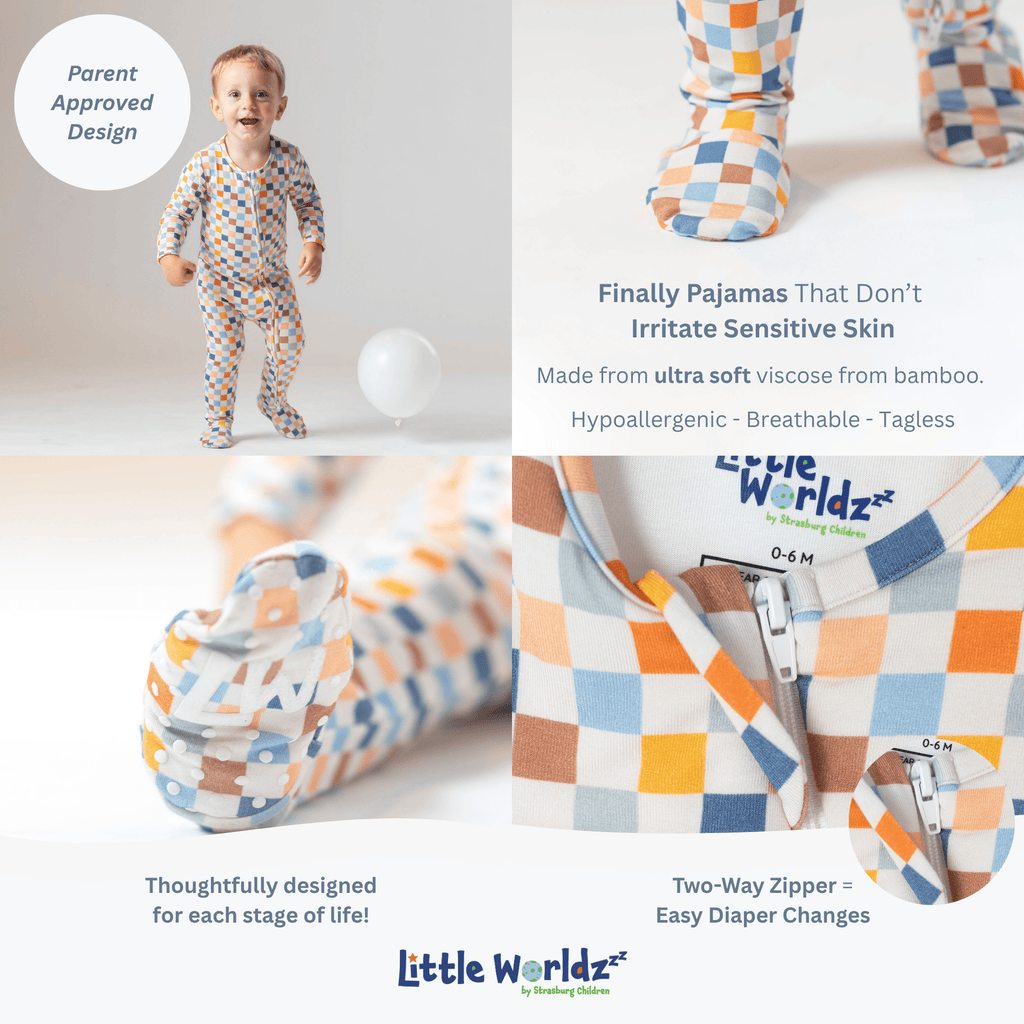 Multi Checkered Bamboo Baby Pajamas – Zipper Footie