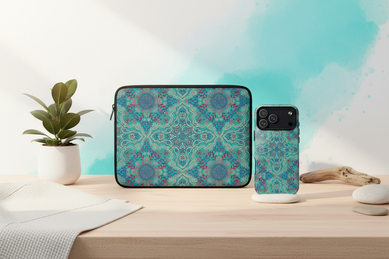 Vibrant Turquoise Collection - Laptop Sleeve and iPhone Case
